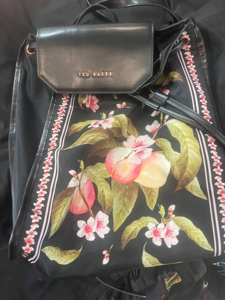Ted Baker Black Floral Tote With Pink & Green Accents